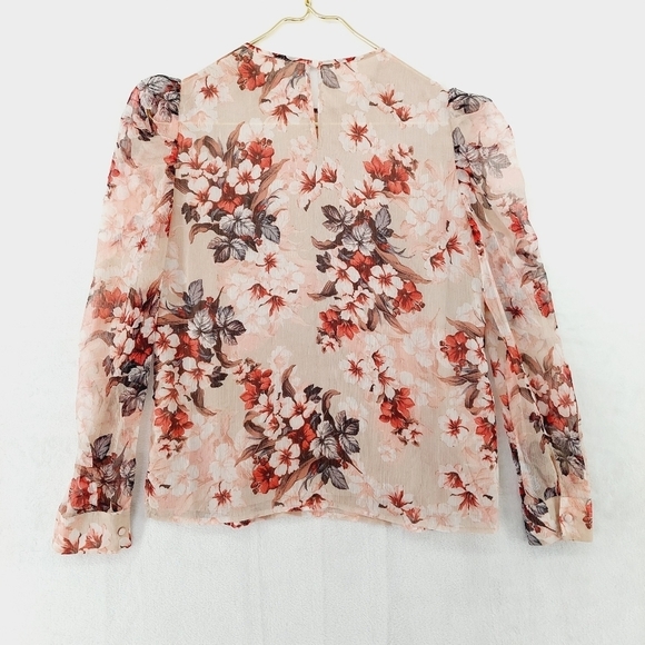 Vince Camuto Cream Sheer Floral Pattern Long Puff Sleeve Eye Button Blouse P2957 - Picture 4 of 7